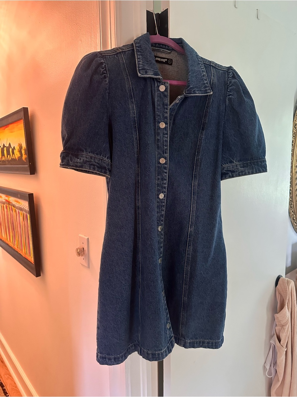 Blank NYC Dark Blue Denim Button-Front Mini Dress